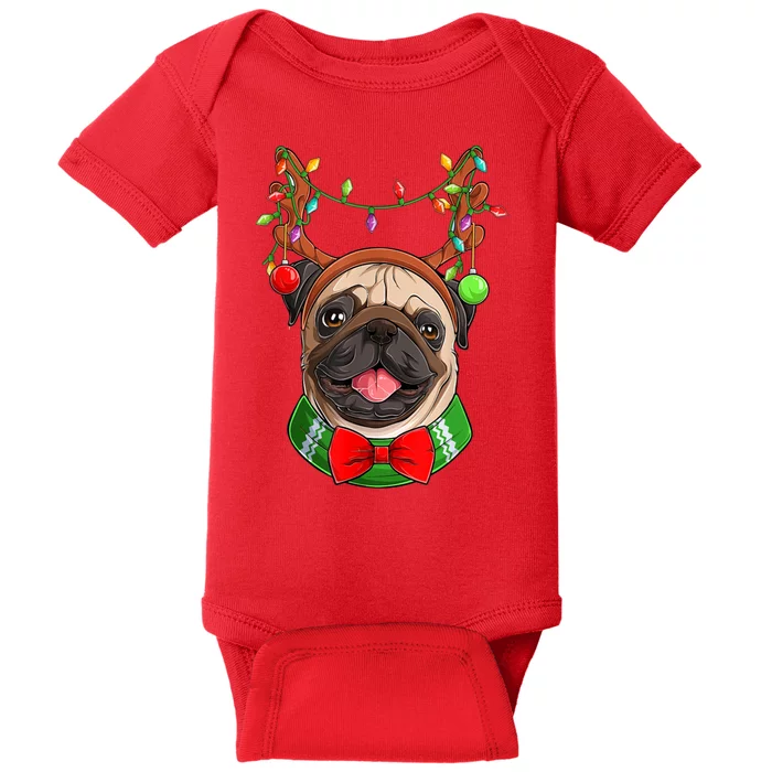 Pug Christmas Festive Cute Baby Bodysuit