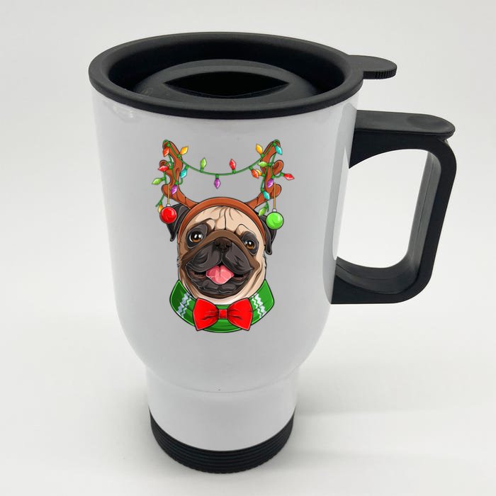 Pug Christmas Festive Cute Front & Back Stainless Steel Travel Mug