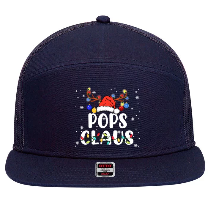 Pops Claus Funny Christmas Lights Pajama Family Team Santa Gift 7 Panel Mesh Trucker Snapback Hat