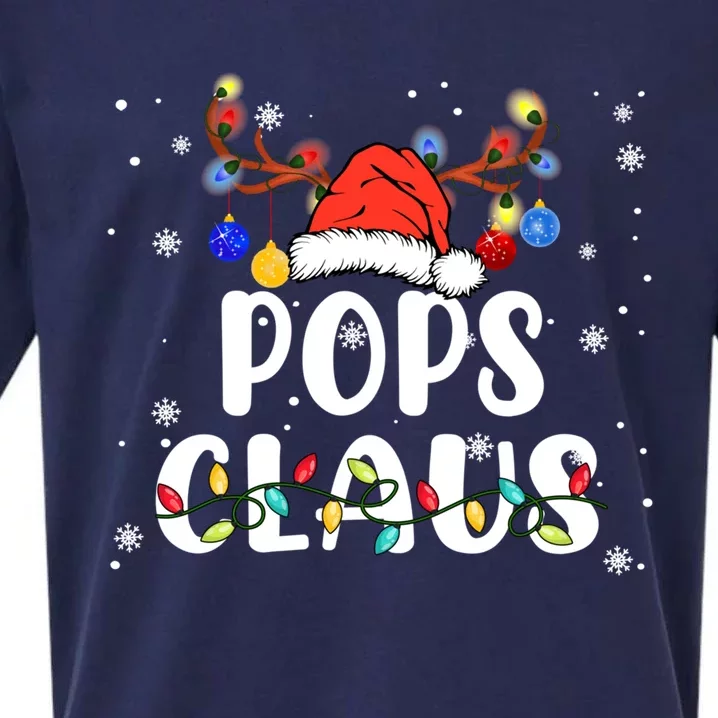 Pops Claus Funny Christmas Lights Pajama Family Team Santa Gift Sueded Cloud Jersey T-Shirt