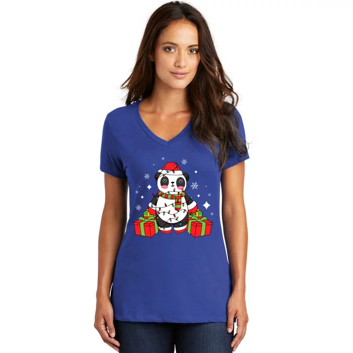 Panda Christmas Funny Gift Women's V-Neck T-Shirt