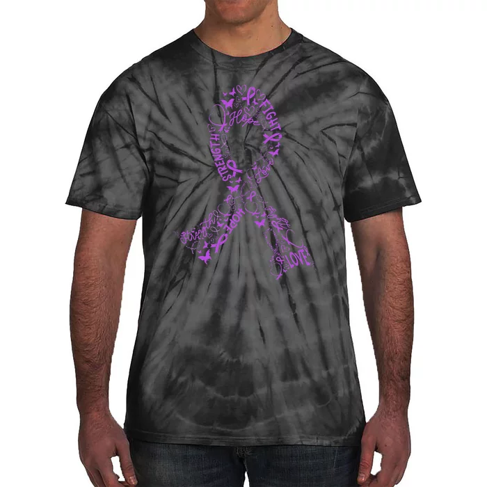 Pancreatic Cancer Fight Warrior Purple Ribbon Awareness Gift Tie-Dye T-Shirt