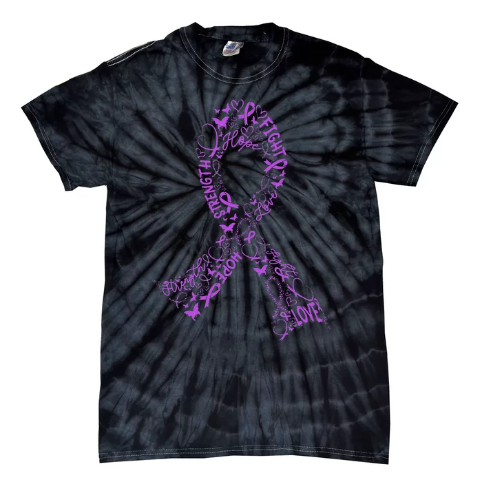 Pancreatic Cancer Fight Warrior Purple Ribbon Awareness Gift Tie-Dye T-Shirt