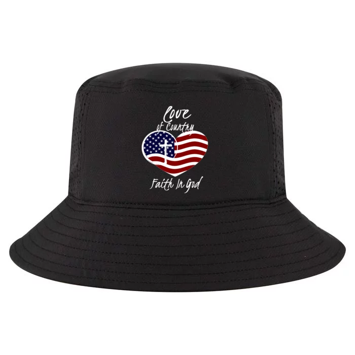 Patriotic Christian Faith In God Heart Cross American Flag Cool Comfort Performance Bucket Hat