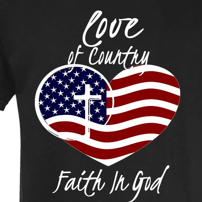 Patriotic Christian Faith In God Heart Cross American Flag Garment-Dyed Heavyweight T-Shirt