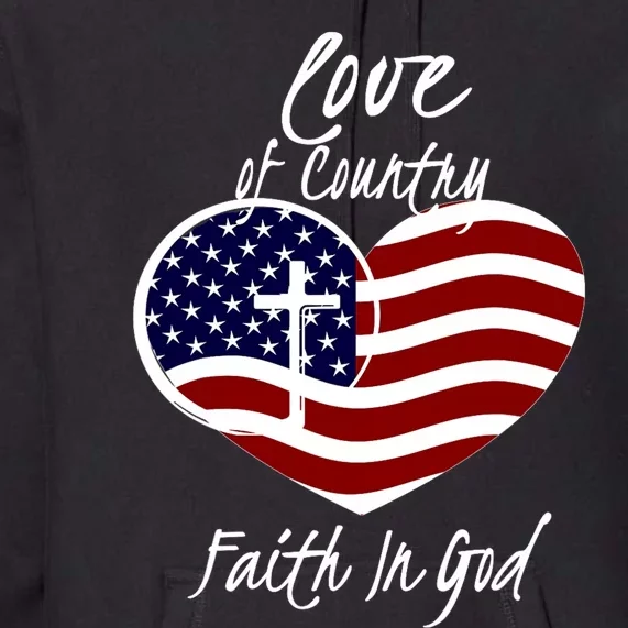 Patriotic Christian Faith In God Heart Cross American Flag Premium Hoodie