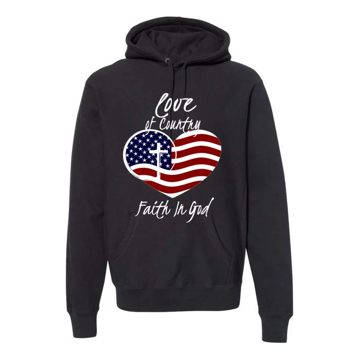 Patriotic Christian Faith In God Heart Cross American Flag Premium Hoodie