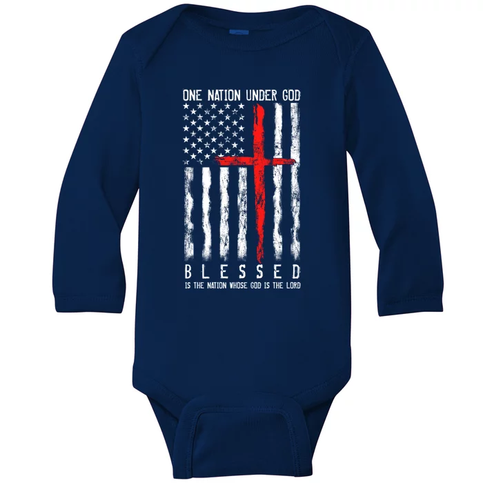 Patriotic Christian Flag "Blessed One Nation Under God" Funny Gift Baby Long Sleeve Bodysuit