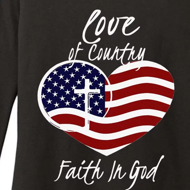 Patriotic Christian Faith In God Heart Cross American Flag Womens CVC Long Sleeve Shirt