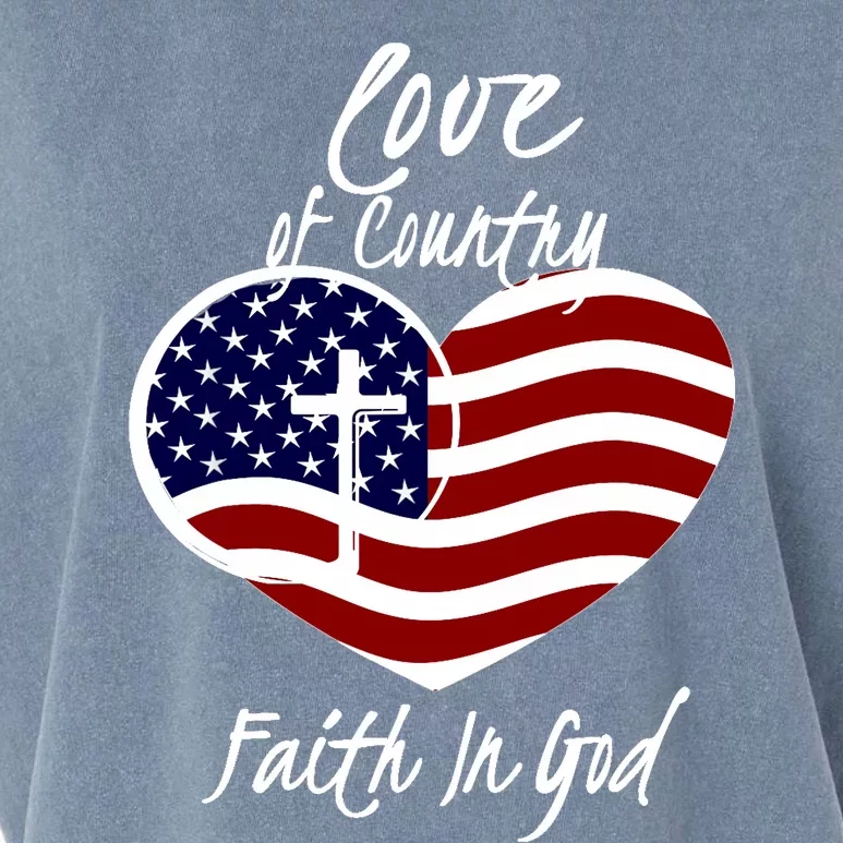 Patriotic Christian Faith In God Heart Cross American Flag Garment-Dyed Women's Muscle Tee