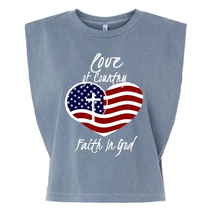 Patriotic Christian Faith In God Heart Cross American Flag Garment-Dyed Women's Muscle Tee