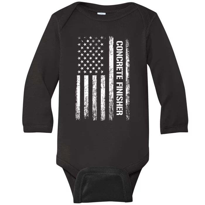 Patriotic Concrete Finisher American Flag Usa Flag Baby Long Sleeve Bodysuit