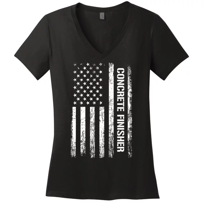 Patriotic Concrete Finisher American Flag Usa Flag Women's V-Neck T-Shirt