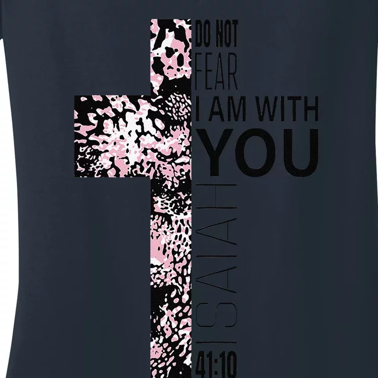 Pink Cross Faith Over Fear Christian Religious Verse Easter Women's V-Neck T-Shirt