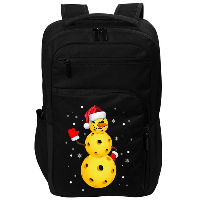 Pickleball Christmas  Funny Pickleball Snowman Impact Tech Backpack