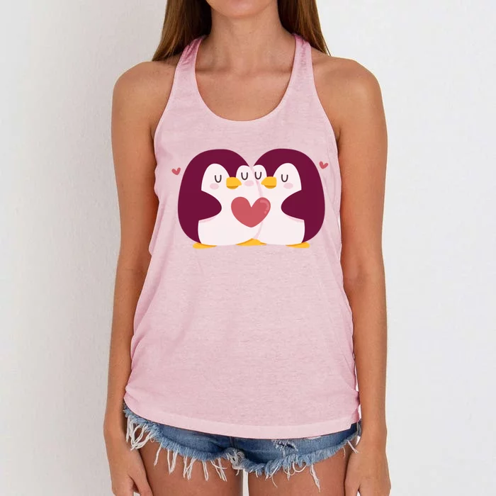 Penguin Couples Gift Wedding Anniversary Valentines Him Her Gift Women's Knotted Racerback Tank