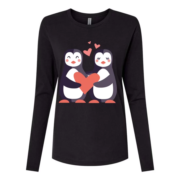 Penguin Couples Gift Wedding Anniversary Valentines Him Her Gift Womens Cotton Relaxed Long Sleeve T-Shirt