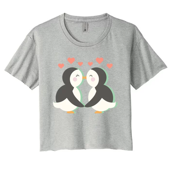 Penguin Couples Gift Wedding Anniversary Valentines Him Her Great Gift Women's Crop Top Tee