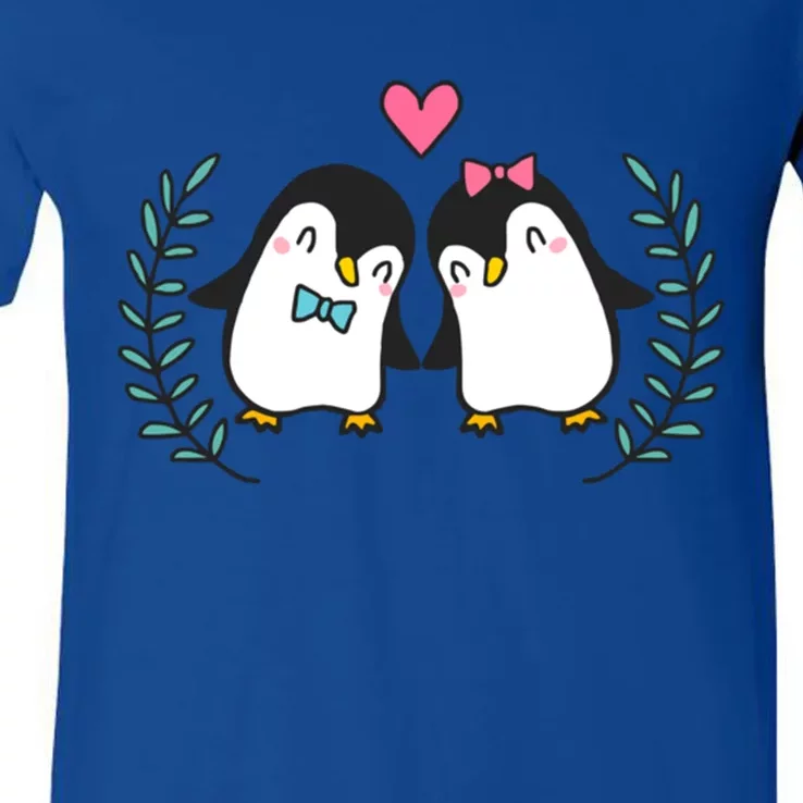 Penguin Couples Gift Wedding Anniversary Valentines Him Her Gift V-Neck T-Shirt