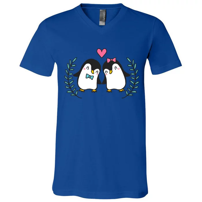 Penguin Couples Gift Wedding Anniversary Valentines Him Her Gift V-Neck T-Shirt