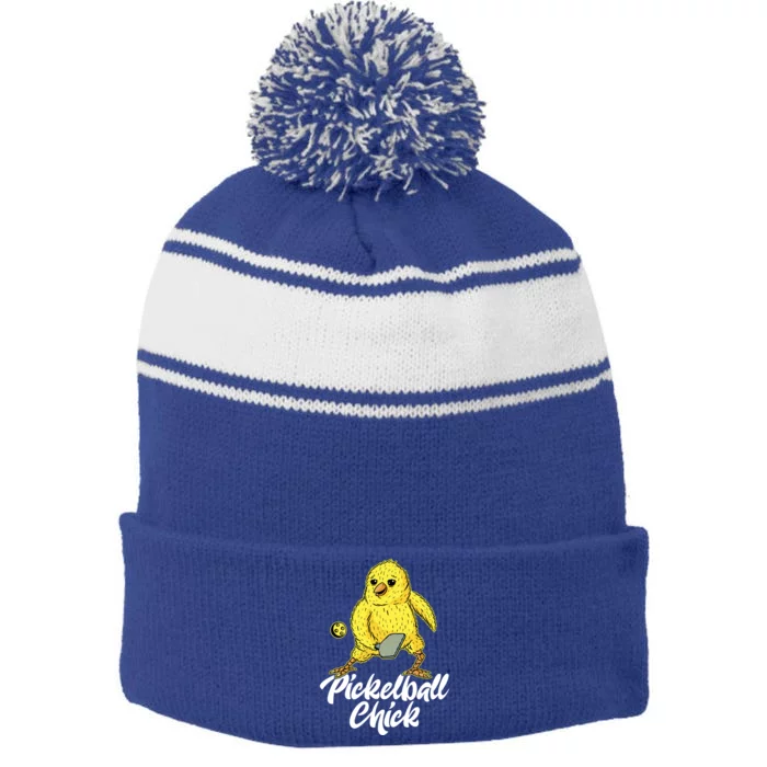 Pickleball Chick Gift Stripe Pom Pom Beanie