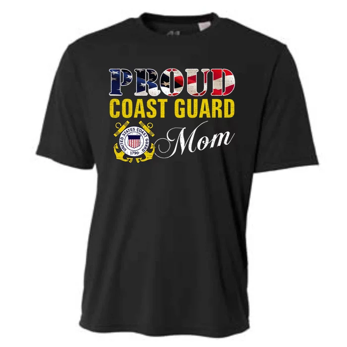 Proud Coast Guard Mom With American Flag For Veteran Day Gift Cooling Performance Crew T-Shirt