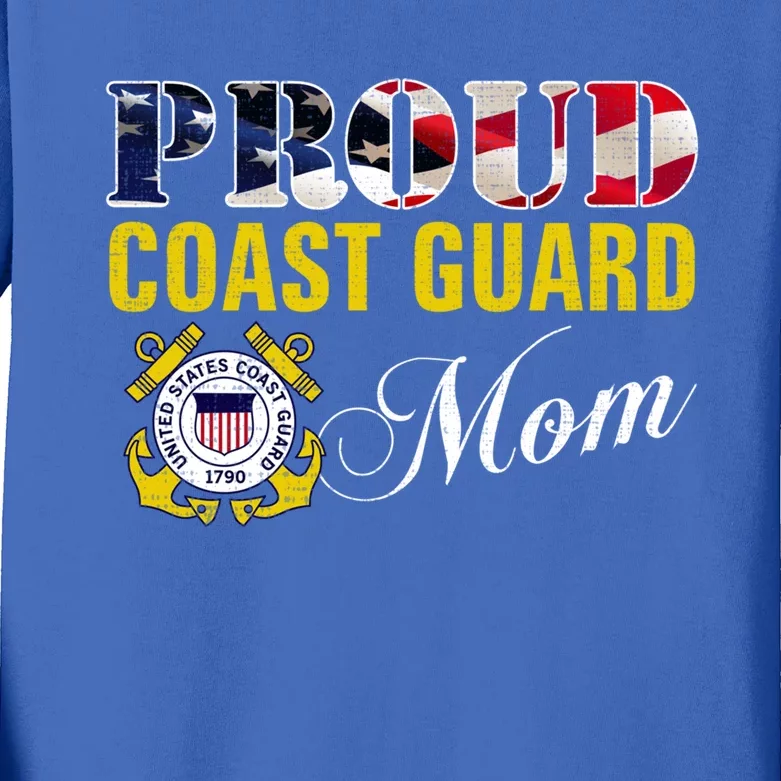 Proud Coast Guard Mom With American Flag For Veteran Day Gift Kids Long Sleeve Shirt