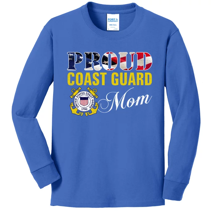 Proud Coast Guard Mom With American Flag For Veteran Day Gift Kids Long Sleeve Shirt