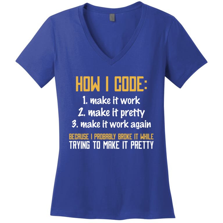 Programmer Coder Gift Developer Programming Coding Meaningful Gift Women's V-Neck T-Shirt