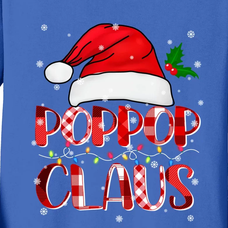 Poppop Claus Gift Christmas Lights Family Matching Pajama Funny Gift Kids Long Sleeve Shirt