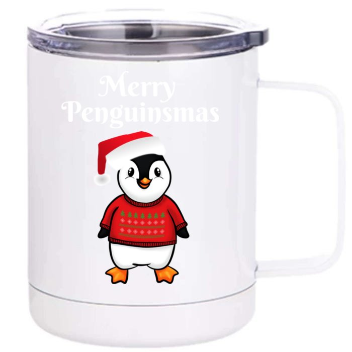 Penguin Christmas Gift Front & Back 12oz Stainless Steel Tumbler Cup