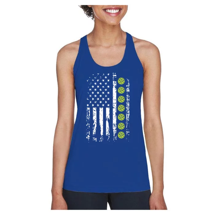 Pickleball Cool Gift American Flag Pickleball Player Gift Cute Gift Women's Racerback Tank