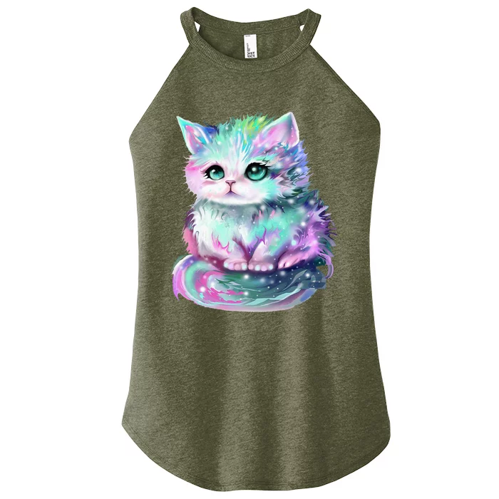 Pastel Cat Galaxy Cute Kitten colorful kitty Women’s Perfect Tri Rocker Tank