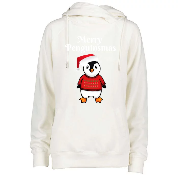 Penguin Christmas Gift Womens Funnel Neck Pullover Hood