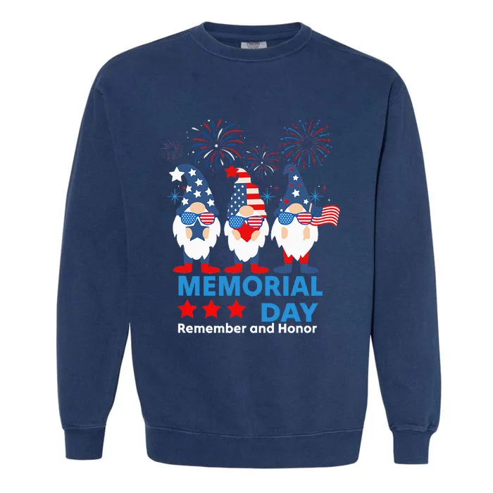 Patriotic Cute Gnomes Graphic Memorial Day 4th of July Garment-Dyed Sweatshirt