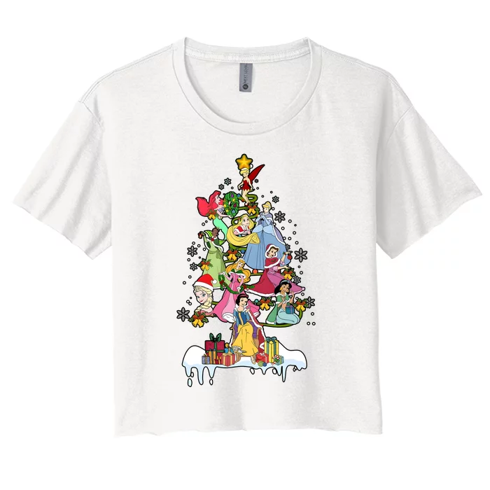 Princess Characters Group Christmas Tree Women's Crop Top Tee