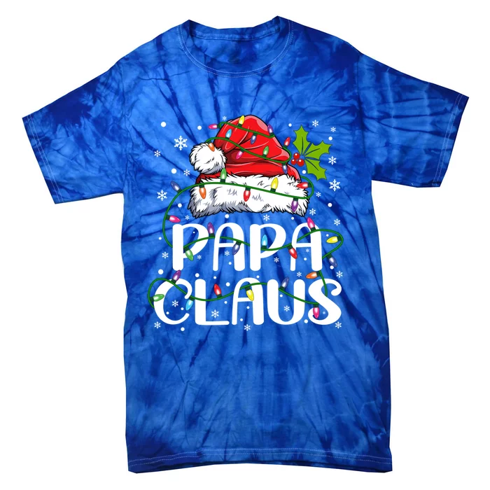 Papa Claus Gift Christmas Lights Pajama Family Matching Gift Tie-Dye T-Shirt