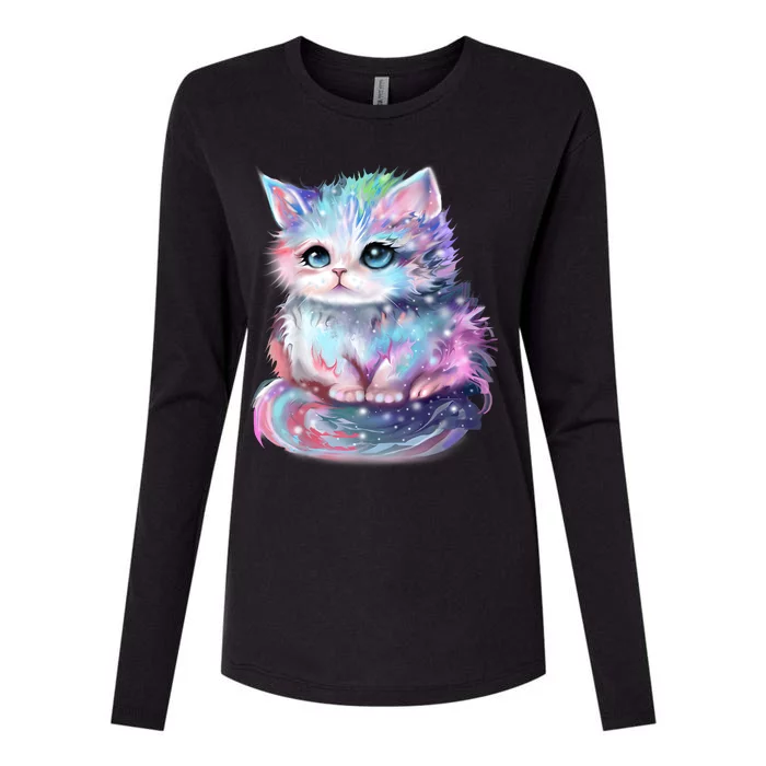 Pastel Cat Galaxy Cute Kitten Colorful Kitty Womens Cotton Relaxed Long Sleeve T-Shirt