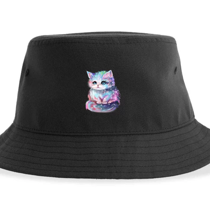 Pastel Cat Galaxy Cute Kitten Colorful Kitty Sustainable Bucket Hat