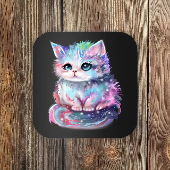 Pastel Cat Galaxy Cute Kitten Colorful Kitty Coaster