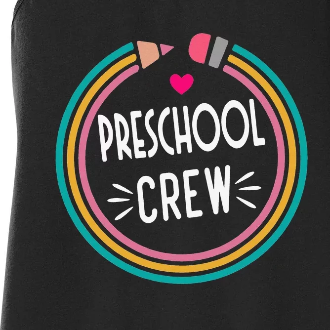 Preschool Crew Happy First Day of School Teacher Women's Racerback Tank