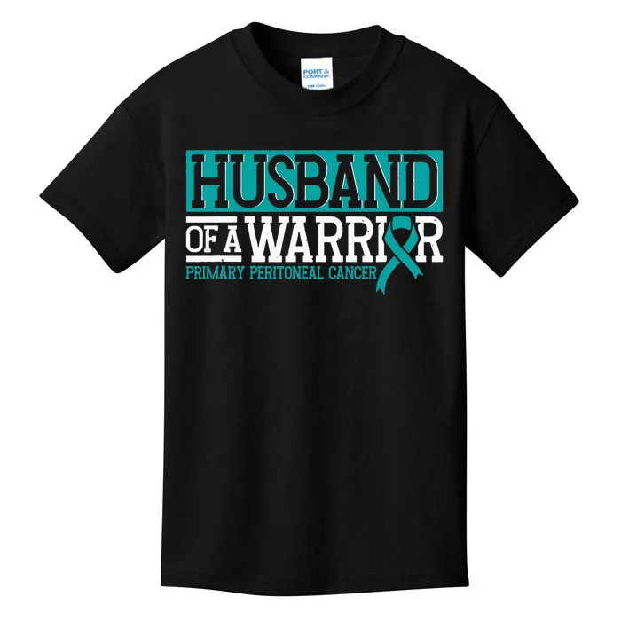 Peritoneal Cancer Husband Warrior PCC Awareness Teal Ribbon Kids T-Shirt