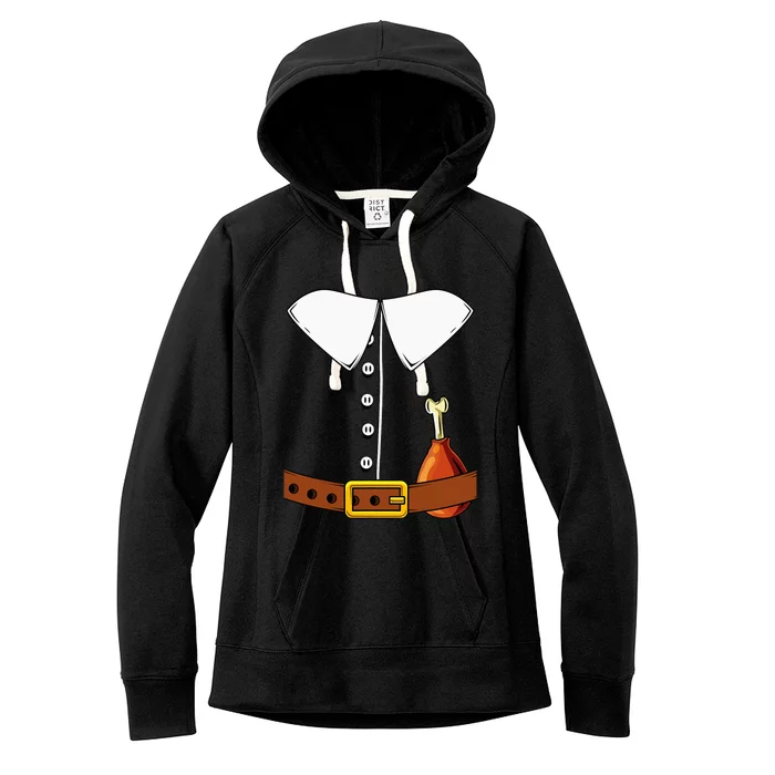 Pilgrim Costume Hat And Thanksgiving Turkey Day Graphic Women's Fleece Hoodie