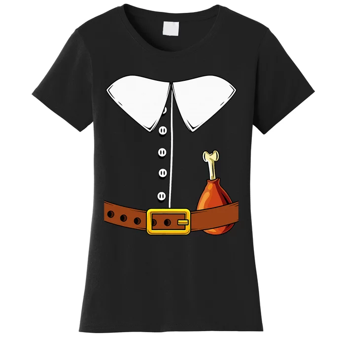 Pilgrim Costume Hat And Thanksgiving Turkey Day Graphic Women's T-Shirt