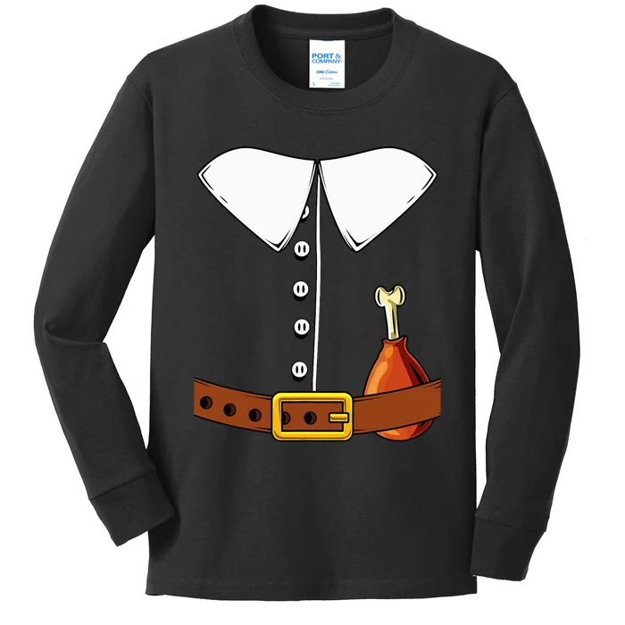 Pilgrim Costume Hat And Thanksgiving Turkey Day Graphic Kids Long Sleeve Shirt