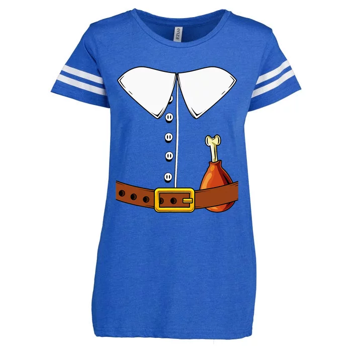 Pilgrim Costume Hat And Thanksgiving Turkey Day Graphic Enza Ladies Jersey Football T-Shirt