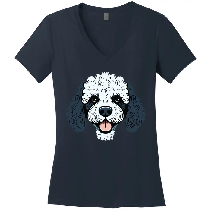 Poodle Cute Happy Little Puppy Dog Face Parti Poodle Owner Women's V-Neck T-Shirt