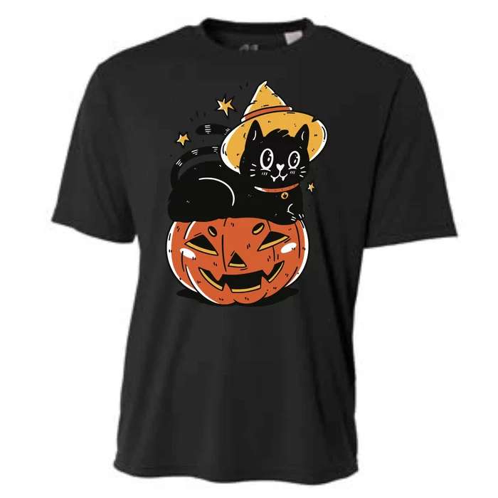 Pumpkin Cat Halloween Cute Festive Cooling Performance Crew T-Shirt