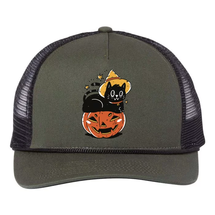 Pumpkin Cat Halloween Cute Festive Retro Rope Trucker Hat Cap