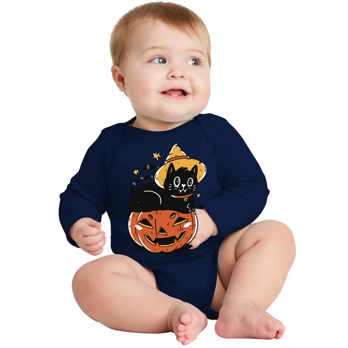 Pumpkin Cat Halloween Cute Festive Baby Long Sleeve Bodysuit